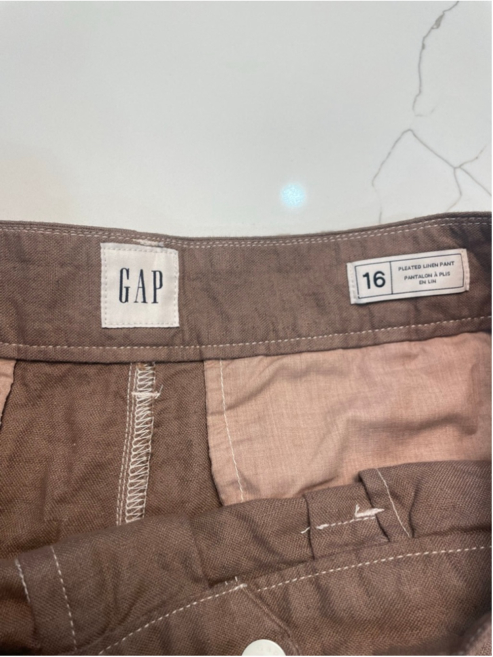 GAP Brown Pleated Linen Blend Wide Leg Pants Plus Size 16 Lagenlook Coastal - Picture 5 of 9